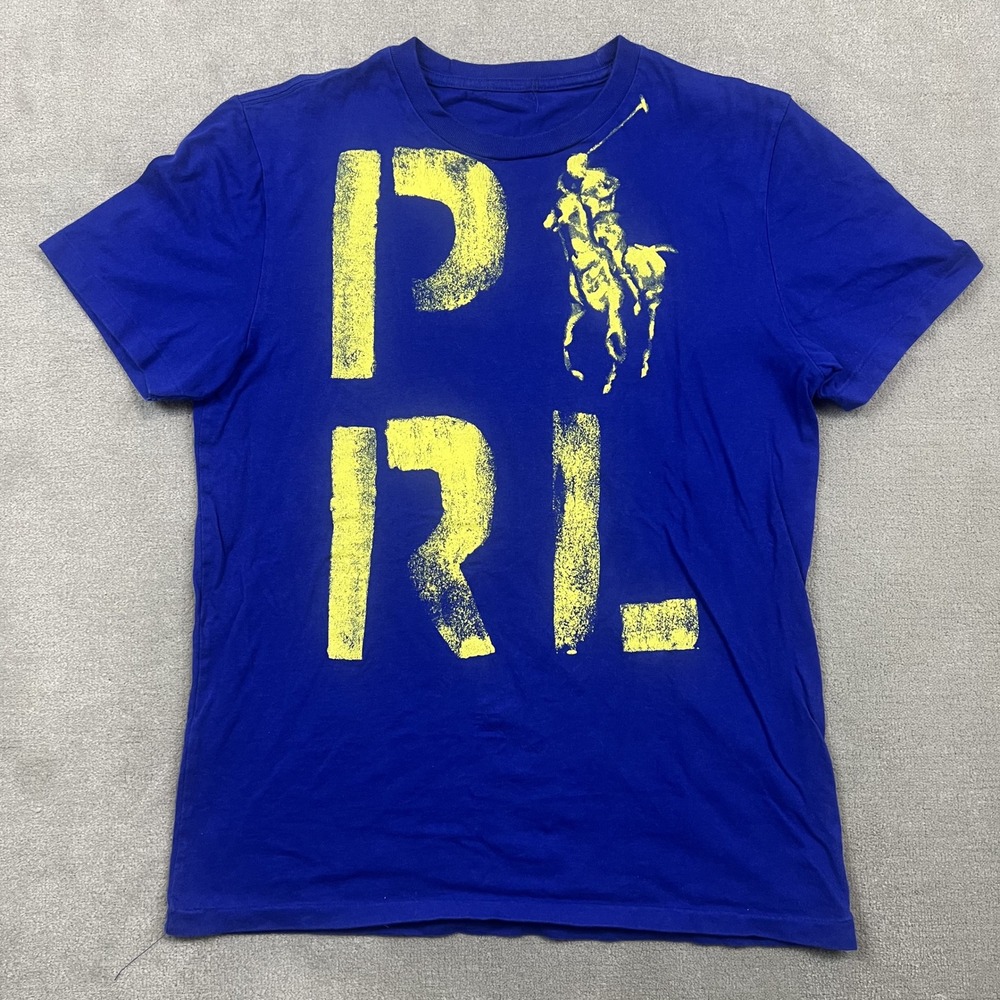 Polo Ralph Lauren T Shirt Mens Medium Blue Graphic Big Pony Distressed PRL